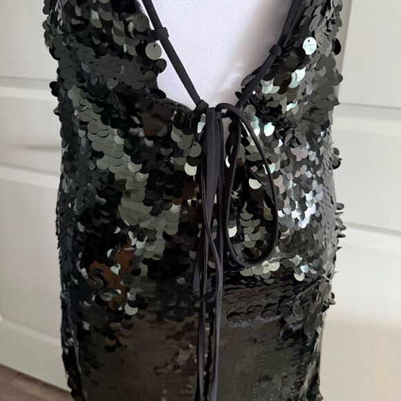 Free People Gorgeous Black and Deep Emerald Green Sequins Maxi Dress Size S - Picture 4 of 9